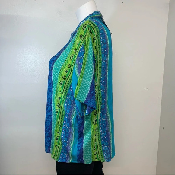 Kaktus Blouse Top Plus Size 3X Beaded Gauzy Colorful Button Front Art to Wear - Picture 6 of 11